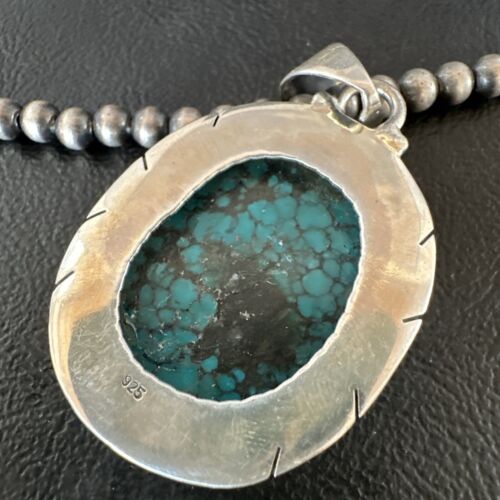 Men's Navajo Blue Spiderweb Turquoise Pendant Necklace | Sterling Silver | Authentic Native American Handmade | 16196