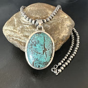 Men's Navajo Blue Spiderweb Turquoise Pendant Necklace | Sterling Silver | Authentic Native American Handmade | 16212