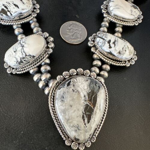 Handmade Navajo White Buffalo Turquoise Choker Necklace | Sterling Silver | 15409