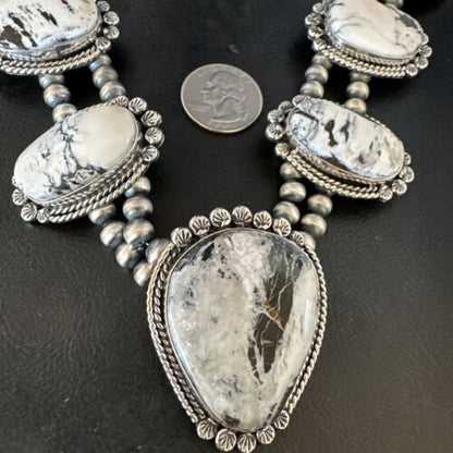 Handmade Navajo White Buffalo Turquoise Choker Necklace | Sterling Silver | 15409