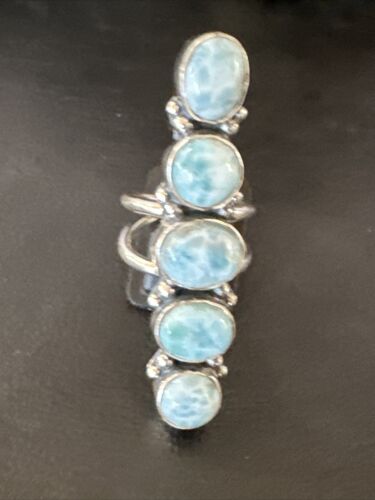 Navajo Blue Larimar Multi-Stone Ring | Authentic Native American Sterling Silver | Multi-Stone | Sz 6.5 | 15980