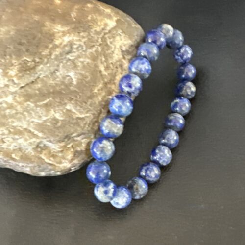 Women's Blue Denim Lapis Lazuli Stretch Bead Bracelet | 9mm | 7.5" | 16489