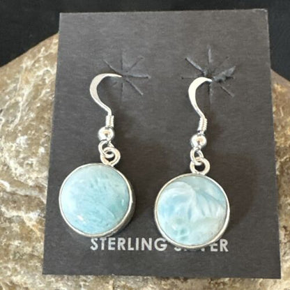 Navajo Blue Larimar Dangle Earrings | Sterling Silver | Authentic Native American Handmade | 17561