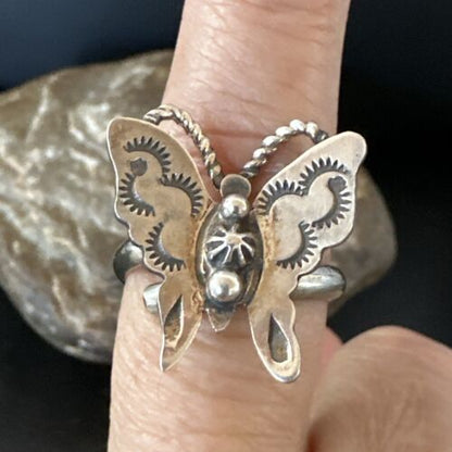 Navajo Sterling Silver Butterfly Ring | Sz 9 | Authentic Native American Handmade | 16975