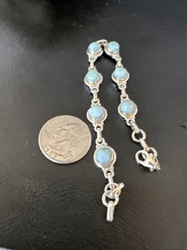 Navajo Blue Larimar Link Bracelet | Sterling Silver | 8" | Authentic Native American Handmade | 16078