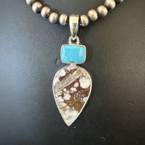 Navajo Wild Horse | Blue Kingman Turquoise Necklace | Sterling Silver | Authentic Native American Handmade | 17310