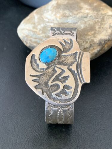 Navajo Sterling Silver Cuff Bracelet | Blue Kingman Turquoise | Men's | Authentic Native American Handmade