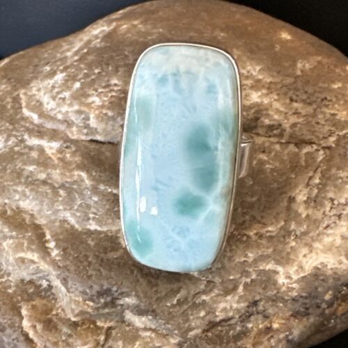 Navajo Blue Larimar Ring | Sterling Silver | Sz 8 | Authentic Native American Handmade | 16604