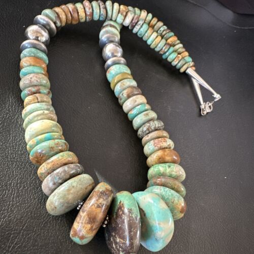 Navajo Green Turquoise Graduated Necklace | Sterling Silver Pearls | Authentic Native American | 21" | 17004