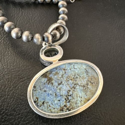 Navajo Dry Creek Turquoise Topaz Pendant Necklace | Sterling Silver | Authentic Native American Handmade | 16316