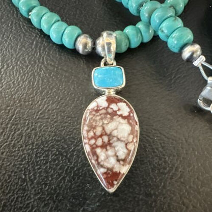 Navajo Wild Horse | Blue Kingman Turquoise Pendant Necklace | Sterling Silver | Native American Handmade | 17578