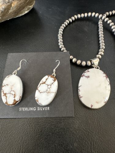 Navajo Wild Horse Necklace Pendant and Earrings Set | Sterling Silver | Authentic Native American Handmade | 15738