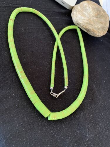 Navajo Green Gaspeite Stabilized Graduated Necklace | Sterling Silver | Authentic Native American | 32" | 00214