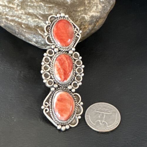 Navajo Red Spiny Oyster Cluster Ring | Authentic Native American Sterling Silver | Multi-Stone | Sz 8 | 16328