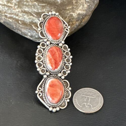 Navajo Red Spiny Oyster Cluster Ring | Authentic Native American Sterling Silver | Multi-Stone | Sz 8 | 16328