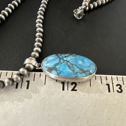 Navajo Blue Spiderweb Turquoise Pendant Necklace | Sterling Silver | Authentic Native American Handmade | 17024