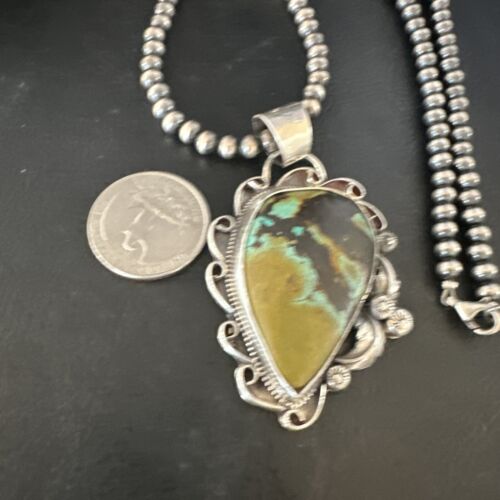 Navajo Green Turquoise Necklace | Sterling Silver | Authentic Native American Handmade | 15037