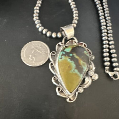 Navajo Green Turquoise Necklace | Sterling Silver | Authentic Native American Handmade | 15037