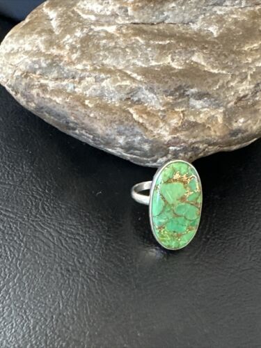 Navajo Green Mojave Turquoise Ring | Sterling Silver | Sz 7 | Authentic Native American Handmade | 15596