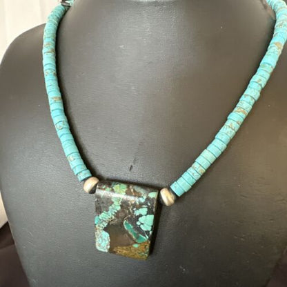 Navajo SpiderWeb Turquoise Heishi Pearls Necklace | Sterling Silver | 20" | Authentic Native American Handmade | 17098