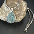 Men's Navajo Blue Spiderweb Turquoise Pendant Necklace | Sterling Silver | Authentic Native American Handmade | 16224