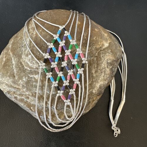 Crisscross Multi-Color Heishi Necklace | 5 Strand Liquid Sterling Silver | 22" | 15883