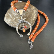 Navajo Red Spiny Oyster Naja Pendant Necklace | Sterling Silver | 23" | Authentic Native American Handmade | 17660