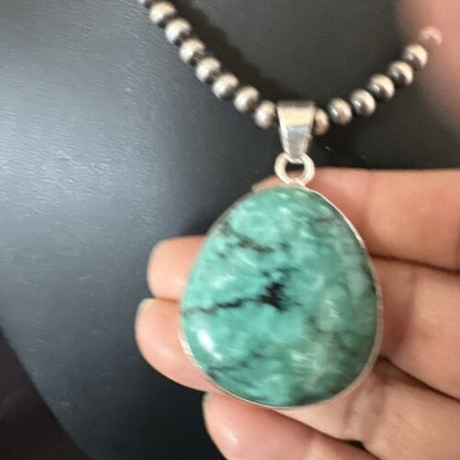 Men's Navajo Blue Spiderweb Turquoise Pendant Necklace | Sterling Silver | Authentic Native American Handmade | 16201