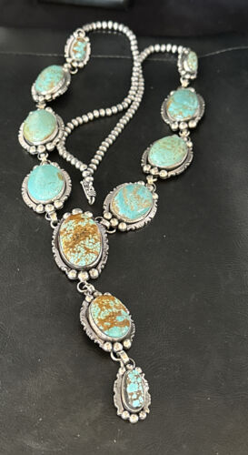 Navajo Turquoise Lariat Necklace | Sterling Silver | Native American Handmade | 15270