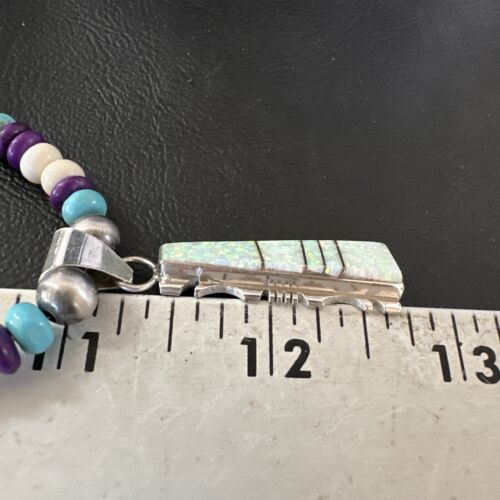 Navajo Opal Inlay Pendant with Turquoise and Sugilite | Sterling Silver Necklace | Authentic Native American Handmade | 16850