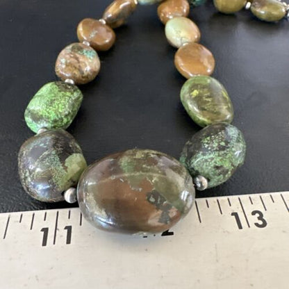 Navajo Green Turquoise Chunky Necklace | Sterling Silver | Graduated 20" | Authentic Native American | 15201