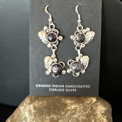 Navajo Purple Sugilite Dangle Earrings | Sterling Silver | 2" | Authentic Native American Handmade | 15691