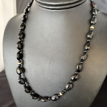 Navajo Black Onyx Necklace | Sterling Silver & Gold Filled | 18" | Authentic Native American Handmade | 10018
