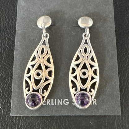 Navajo Purple Amethyst Earrings | Sterling Silver | 1" | Authentic Native American Handmade | 15354