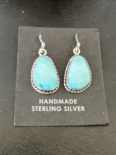 Navajo Blue Ridge Turquoise Dangle Earrings | Sterling Silver | Authentic Native American Handmade | 16512