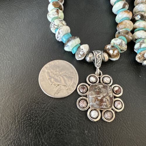 Navajo Sterling Silver Blue Turquoise | Wild Horse Necklace Pendant | Multi-Stone | 16037