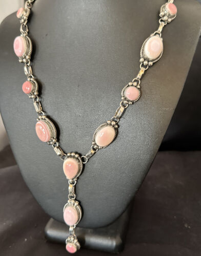 Navajo Pink Conch Lariat Necklace | Sterling Silver Pendant | 30" | Authentic Native American Handmade | 15869