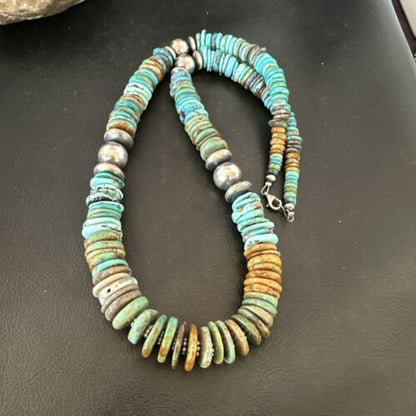 Navajo Blue Green Turquoise Necklace | Sterling Silver | Authentic Native American | 25" | 17054