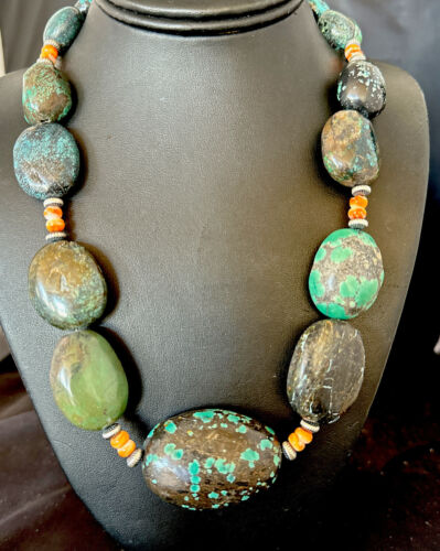 Men's Chunky Spiderweb Turquoise Necklace | Navajo Sterling Silver | Authentic Native American | 21" | 16235
