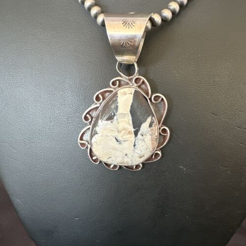 Men's White Buffalo Turquoise Pendant | Navajo Pearl Sterling Silver Necklace 21" | 17036
