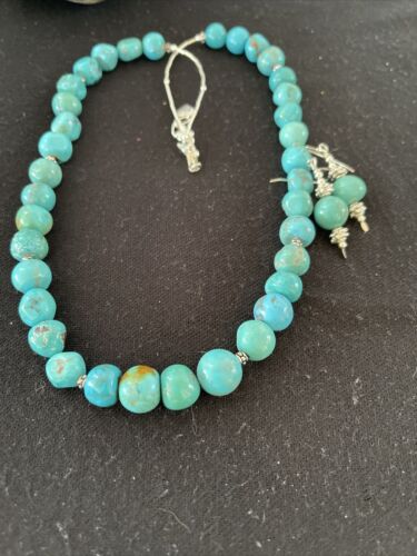 Navajo Blue Turquoise Earrings & Necklace Set | Sterling Silver | 20" | Authentic Native American Handmade | 01234