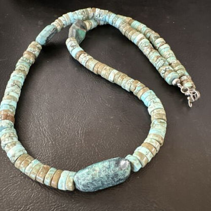 Navajo Turquoise Nugget Heishi Bead Necklace | Sterling Silver | Authentic Native American Handmade | 20" | 17144