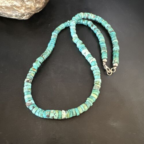 Navajo Blue Turquoise Heishi Bead Necklace | Sterling Silver | 20" | Authentic Native American Handmade | 15165