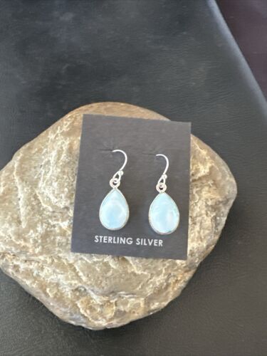 Navajo Blue Larimar Dangle Earrings | Sterling Silver | Authentic Native American Handmade | 17292