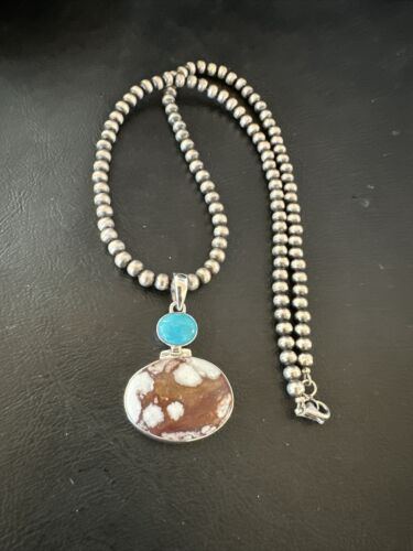 Wild Horse Sterling Silver Necklace | Blue Kingman Turquoise SW Pendant | Multi-Stone | 17306