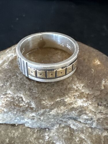 Men's Wedding Band | Navajo Stamped 14K Gold Sterling Silver Ring | Sz 10 | 15463