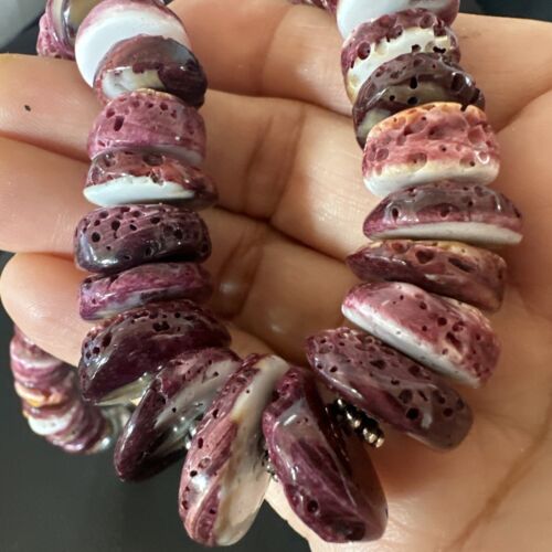 Navajo Purple Spiny Oyster Necklace | Sterling Silver Pearls | 22" | Authentic Native American Handmade | 16703