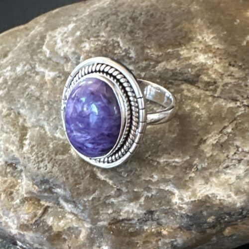 Navajo Purple Charoite Oval Ring | Sterling Silver | Sz 8 | Authentic Native American Handmade | 15541