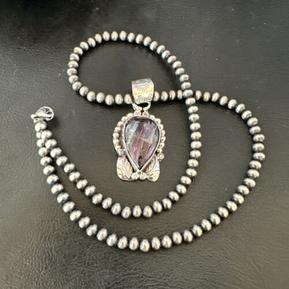 Navajo Pearls Purple Sugilite Pendant Necklace | Sterling Silver Beads | Authentic Native American Handmade | 16462
