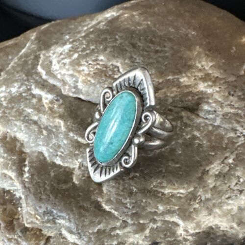 Navajo Green Turquoise Ring | Sterling Silver | Sz 4.5 | Authentic Native American Handmade | 15361